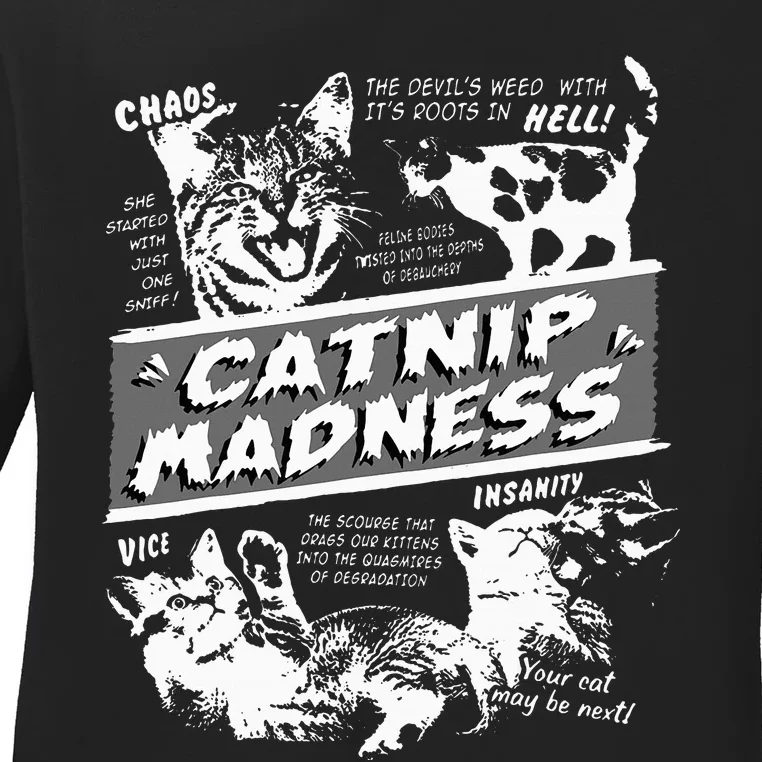 Catnip Madness Cute Kitten Ladies Long Sleeve Shirt