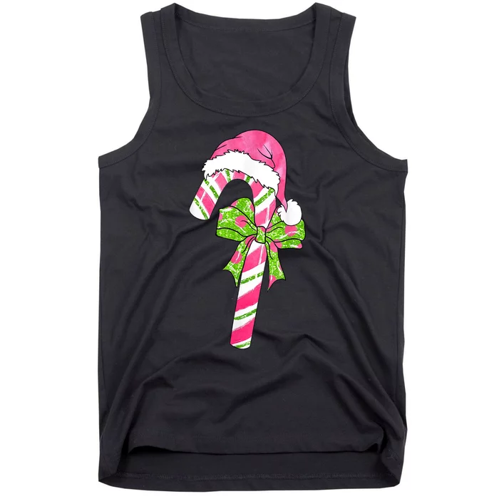 Cute Merry Christmas Candy Cane Coquette Bow Xmas Family Pajamas Gift Tank Top