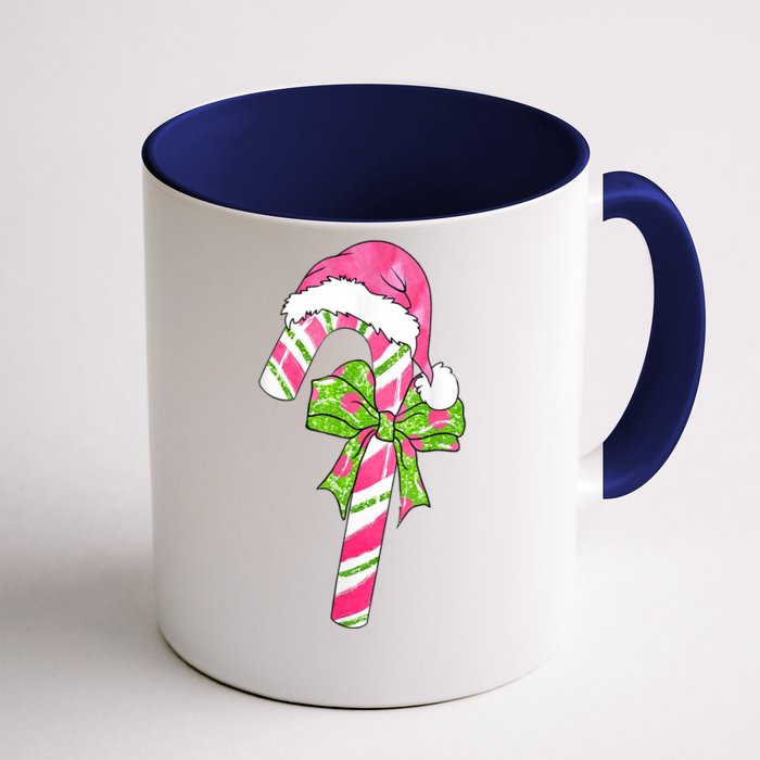 Cute Merry Christmas Candy Cane Coquette Bow Xmas Family Pajamas Gift Front & Back Coffee Mug