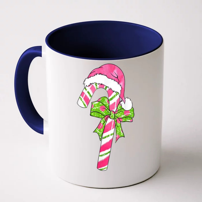 Cute Merry Christmas Candy Cane Coquette Bow Xmas Family Pajamas Gift Front & Back Coffee Mug