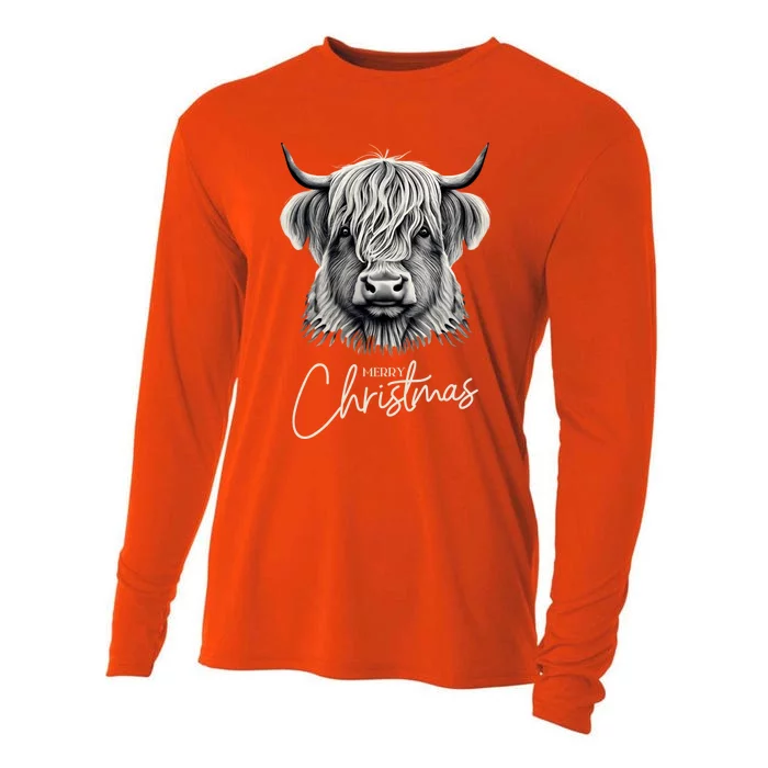 Cow Merry Christmas Scottish Highland Cow Xmas Cow Lover Great Gift Cooling Performance Long Sleeve Crew