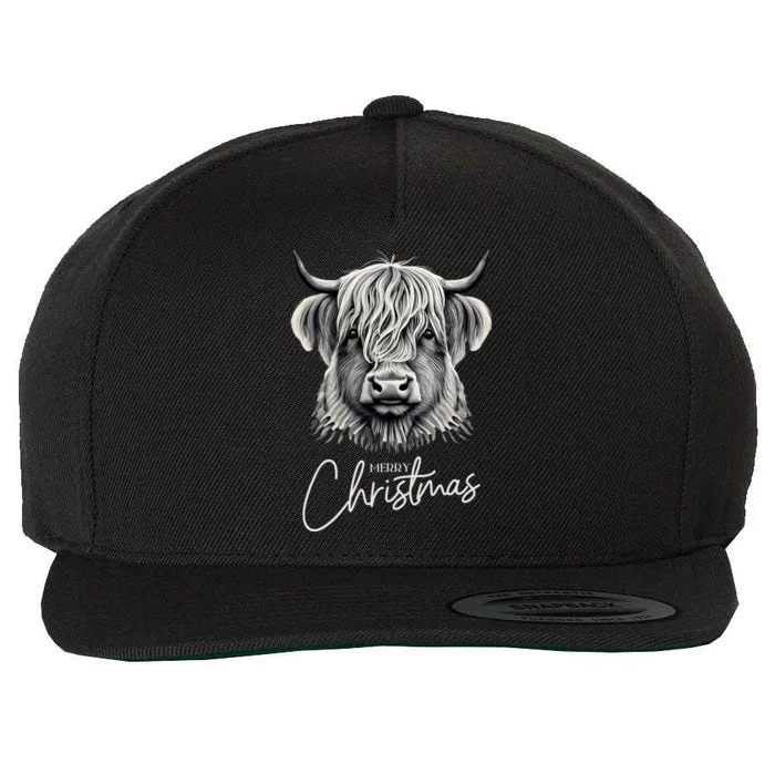 Cow Merry Christmas Scottish Highland Cow Xmas Cow Lover Great Gift Wool Snapback Cap