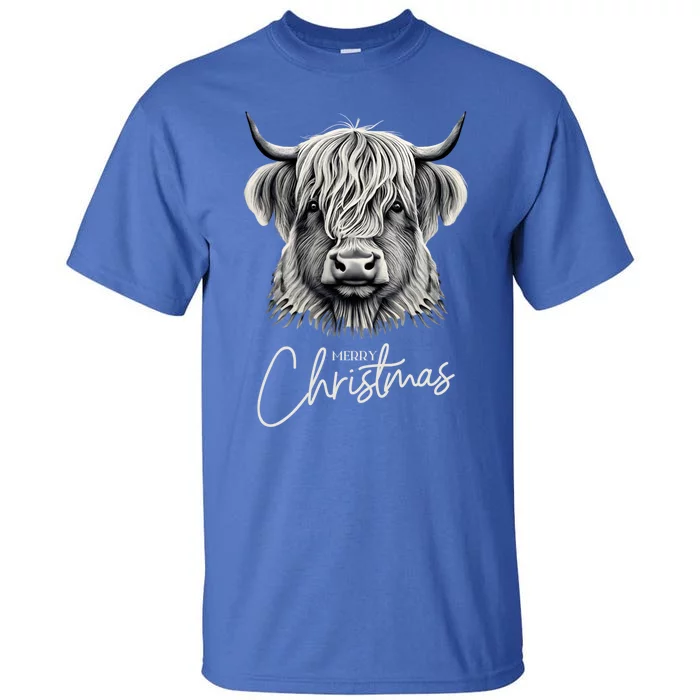 Cow Merry Christmas Scottish Highland Cow Xmas Cow Lover Great Gift Tall T-Shirt