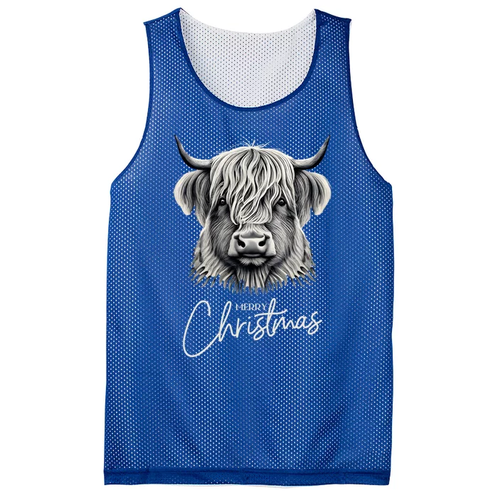 Cow Merry Christmas Scottish Highland Cow Xmas Cow Lover Great Gift Mesh Reversible Basketball Jersey Tank