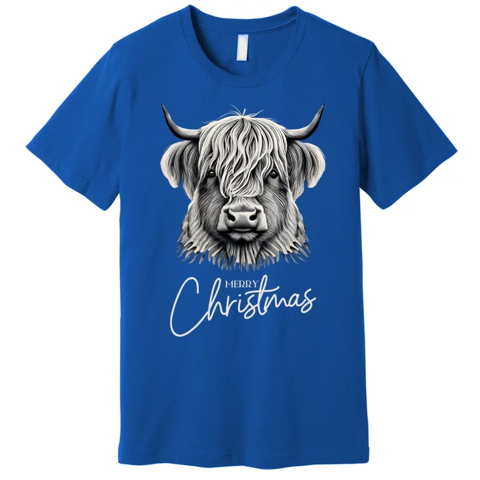 Cow Merry Christmas Scottish Highland Cow Xmas Cow Lover Great Gift Premium T-Shirt