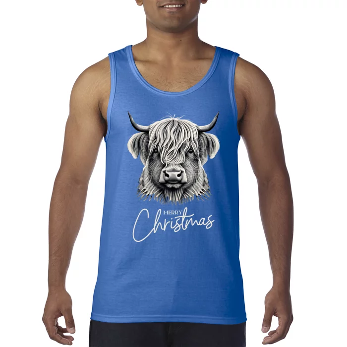 Cow Merry Christmas Scottish Highland Cow Xmas Cow Lover Great Gift Tank Top