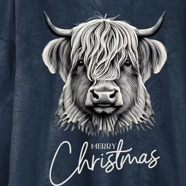 Cow Merry Christmas Scottish Highland Cow Xmas Cow Lover Great Gift Hooded Wearable Blanket