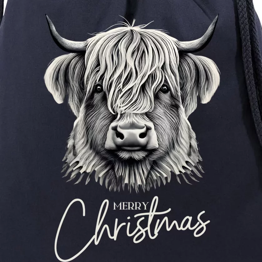 Cow Merry Christmas Scottish Highland Cow Xmas Cow Lover Great Gift Drawstring Bag