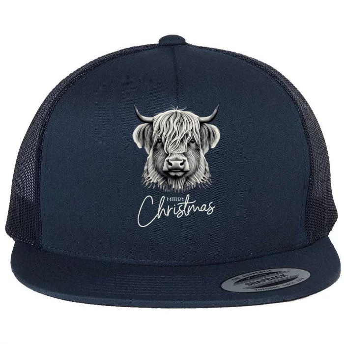 Cow Merry Christmas Scottish Highland Cow Xmas Cow Lover Great Gift Flat Bill Trucker Hat