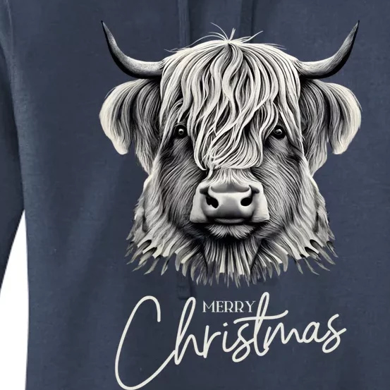 Cow Merry Christmas Scottish Highland Cow Xmas Cow Lover Great Gift Women's Pullover Hoodie