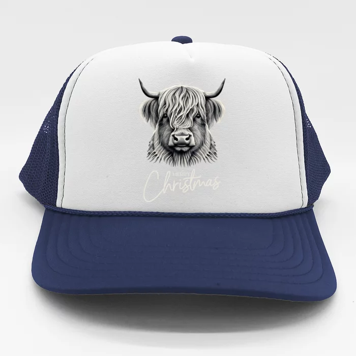 Cow Merry Christmas Scottish Highland Cow Xmas Cow Lover Great Gift Trucker Hat