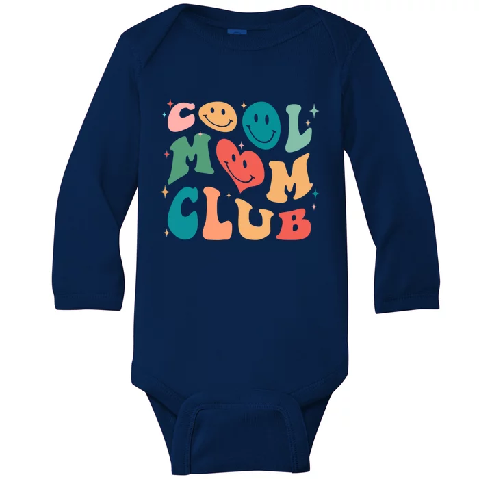 Cool Mom Club Groovy Retro Smile Cool Mom Club Aunties Gift Baby Long Sleeve Bodysuit