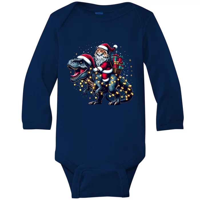 Cute Maine Coon Santa Hat Trex Christmas Maine Coon Owners Gift Baby Long Sleeve Bodysuit