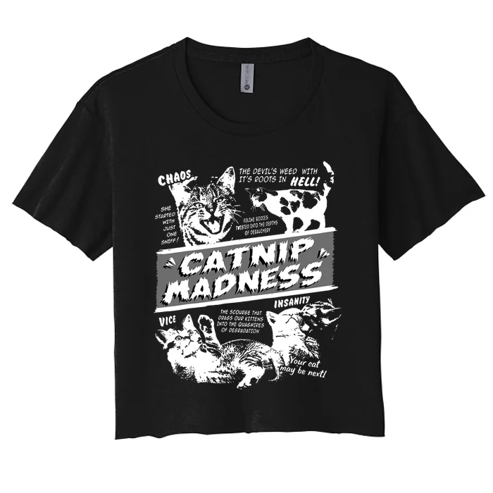 Catnip Madness Cute Kitten Funny Cat Pet Humor Women's Crop Top Tee