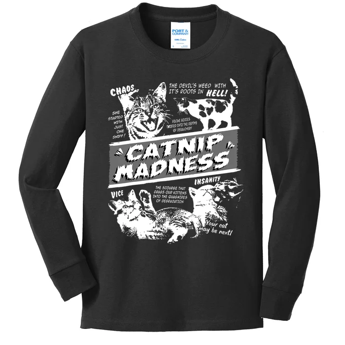 Catnip Madness Cute Kitten Funny Cat Pet Humor Kids Long Sleeve Shirt