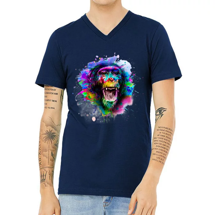 Colorful Monkey V-Neck T-Shirt