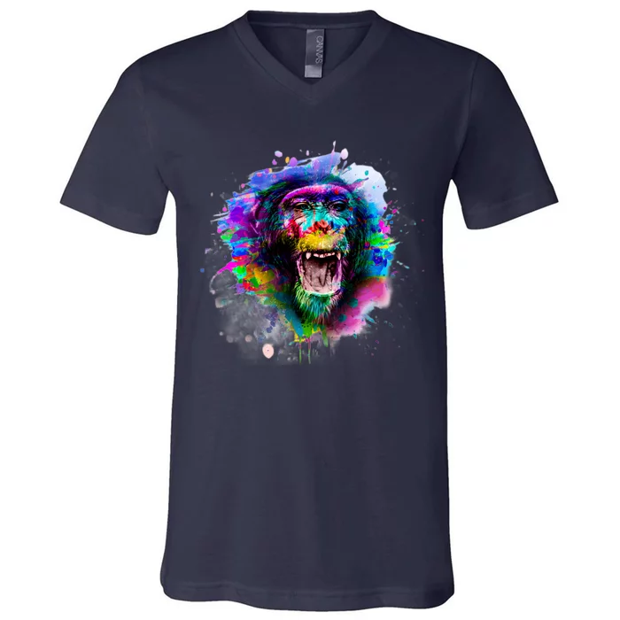 Colorful Monkey V-Neck T-Shirt