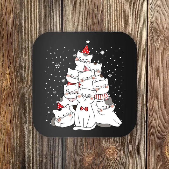 Cute Meowy Catmas Cat Christmas Merry Tree Xmas Coaster