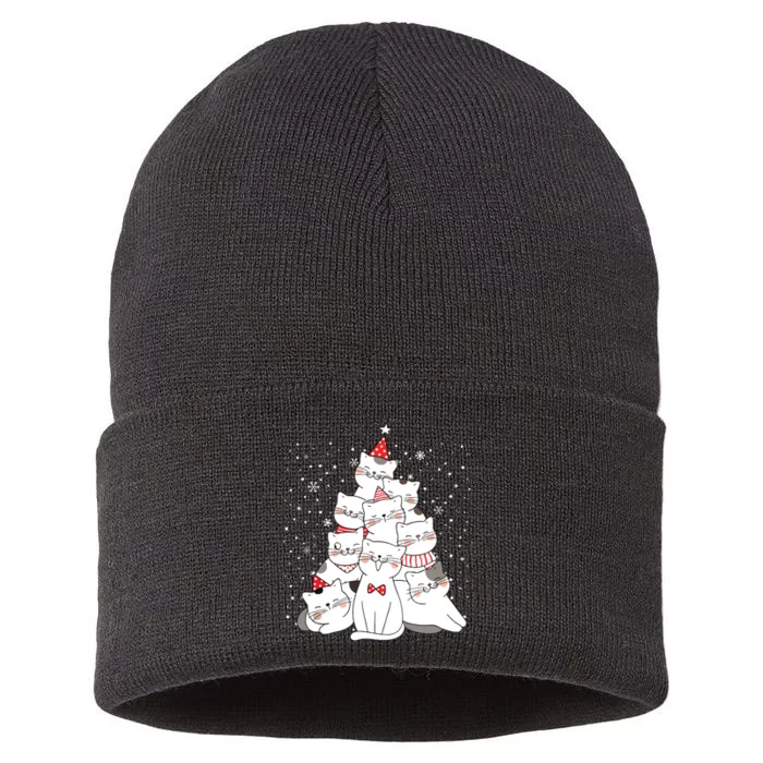 Cute Meowy Catmas Cat Christmas Merry Tree Xmas Sustainable Knit Beanie