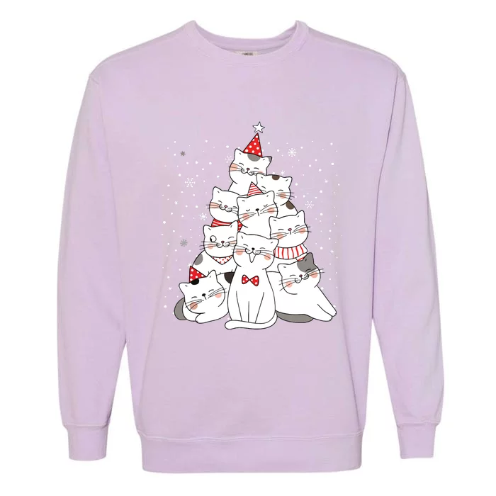 Cute Meowy Catmas Cat Christmas Merry Tree Xmas Garment-Dyed Sweatshirt