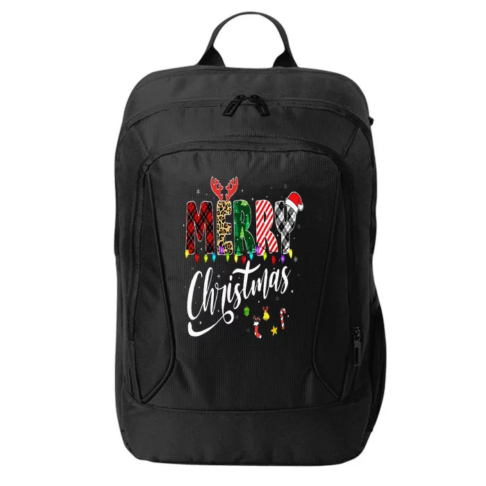 Cute Merry Christmas Leopard Buffalo Red Plaid City Backpack