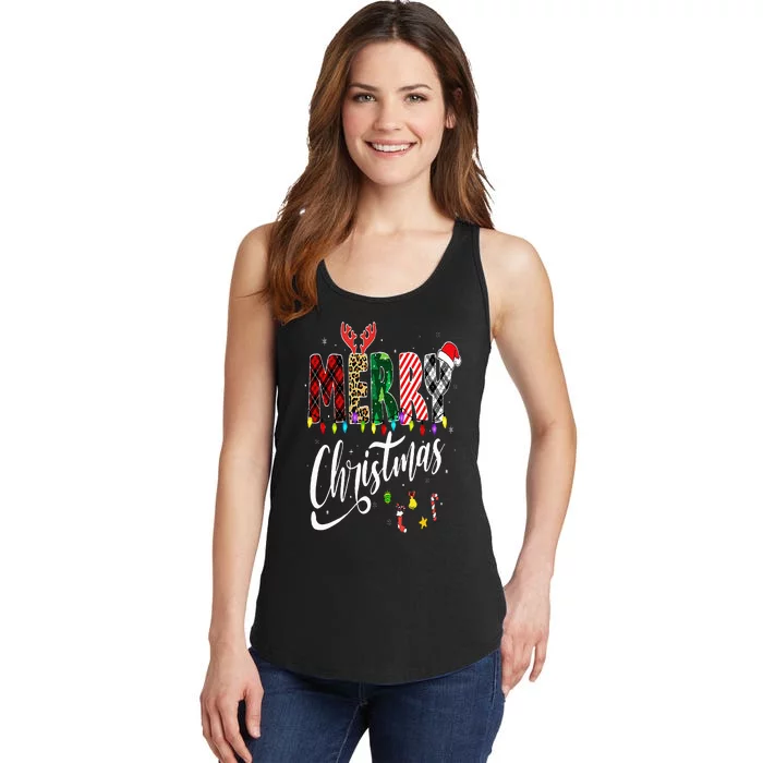 Cute Merry Christmas Leopard Buffalo Red Plaid Ladies Essential Tank