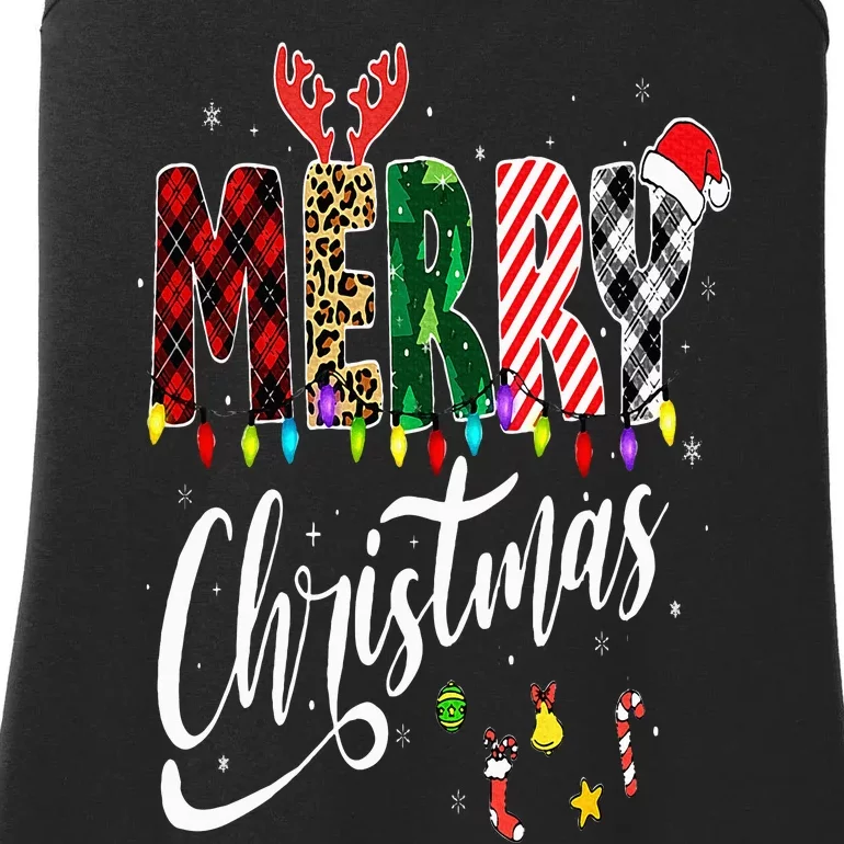 Cute Merry Christmas Leopard Buffalo Red Plaid Ladies Essential Tank