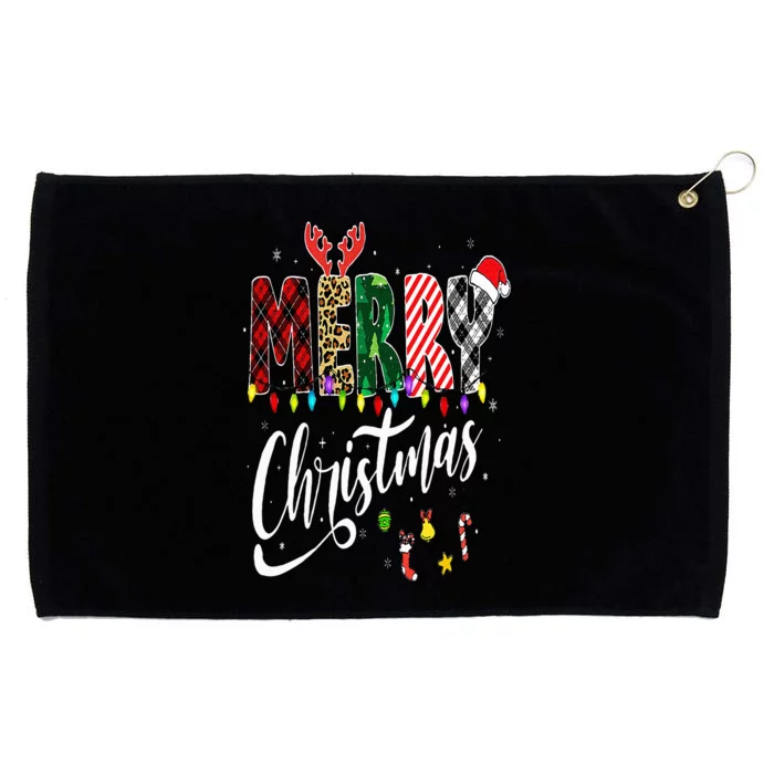 Cute Merry Christmas Leopard Buffalo Red Plaid Grommeted Golf Towel