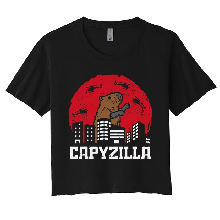 Capybara Monster Capyzilla Funny Capy Rodent Women's Crop Top Tee