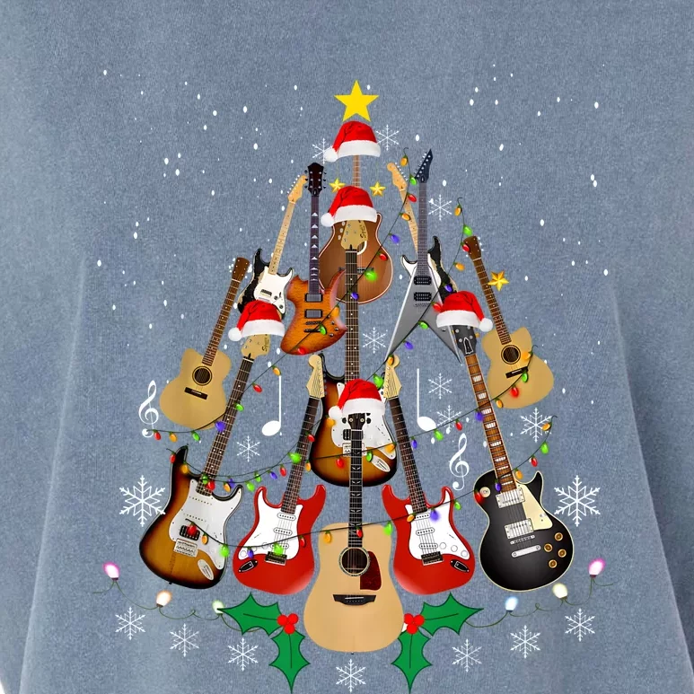 Christmas Musician Christmas Guitar Tree Garment-Dyed Women's Muscle Tee