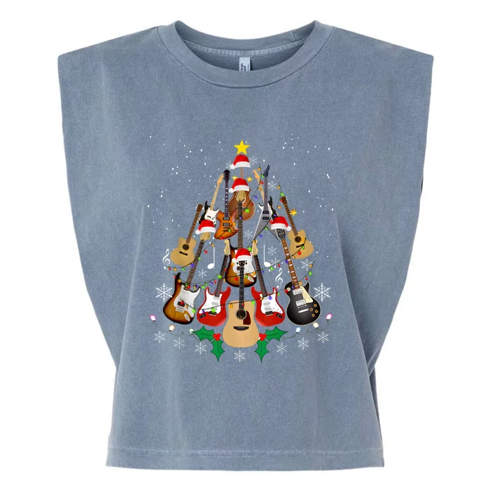 Christmas Musician Christmas Guitar Tree Garment-Dyed Women's Muscle Tee