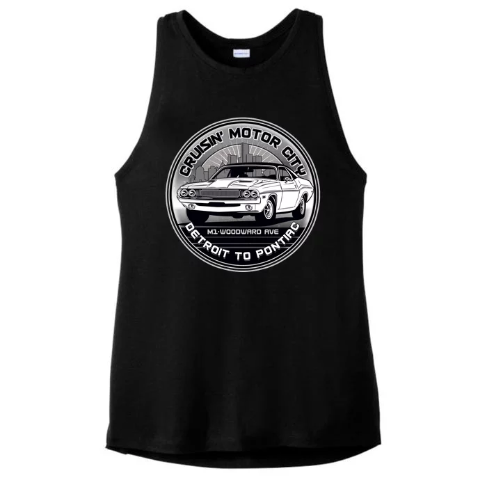 Cruisin Motor City Detroit To Pontiac Classic Muscle Car Ladies Tri-Blend Wicking Tank