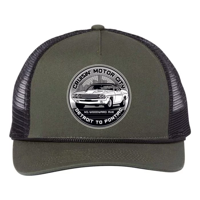 Cruisin Motor City Detroit To Pontiac Classic Muscle Car Retro Rope Trucker Hat Cap