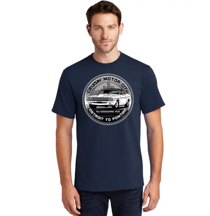 Cruisin Motor City Detroit To Pontiac Classic Muscle Car Tall T-Shirt