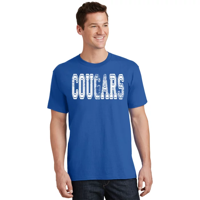Cougars Mascot Distressed Vintage School Sports Name Fans Gift T