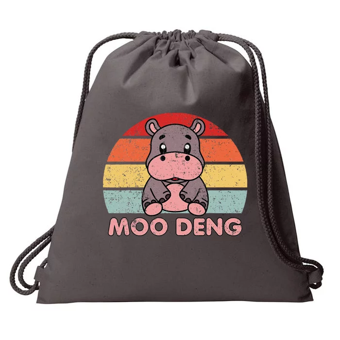 Cute Moo Deng Baby Hippo Vintage Zoo Baby Hippo Drawstring Bag