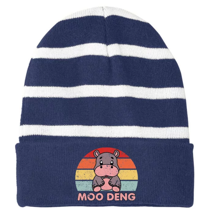 Cute Moo Deng Baby Hippo Vintage Zoo Baby Hippo Striped Beanie with Solid Band