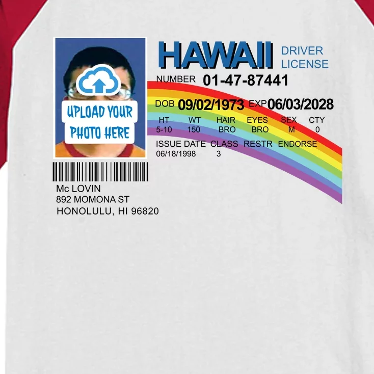 Custom Mclovin Driver License Upload Photo Kids Colorblock Raglan Jersey