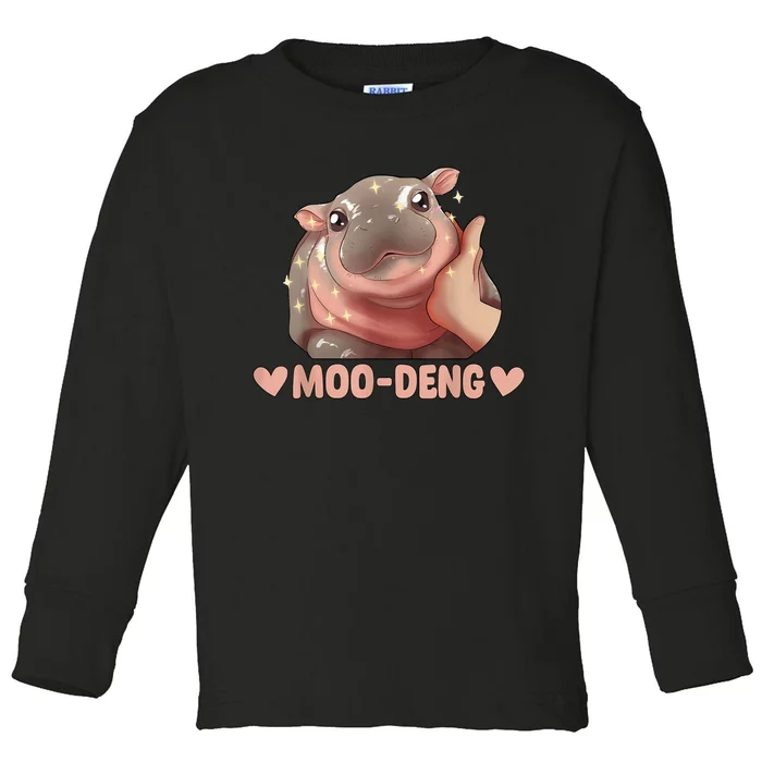 Cute Moo Deng Bouncy Pig Funny Baby Hippo Gift Toddler Long Sleeve Shirt