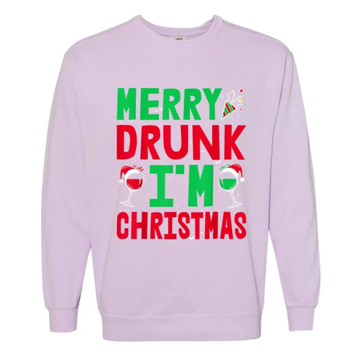 Christmas Merry Drunk IM Christmas Wine Santa Hat Gift Garment-Dyed Sweatshirt