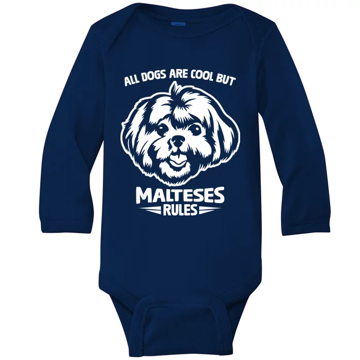 Cute Maltese Dog Rules Puppy Lover Gift Baby Long Sleeve Bodysuit