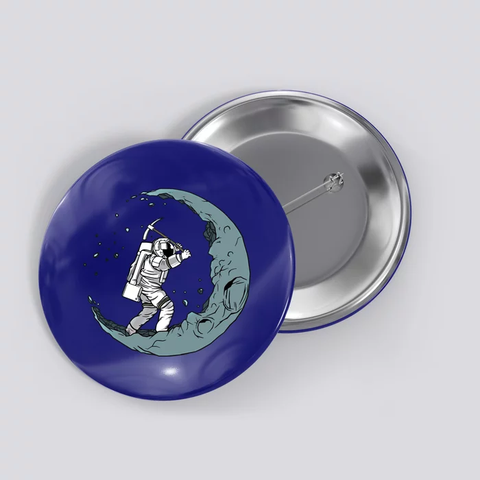 Crescent Moon Digger Astronaut Graphic Gift Button