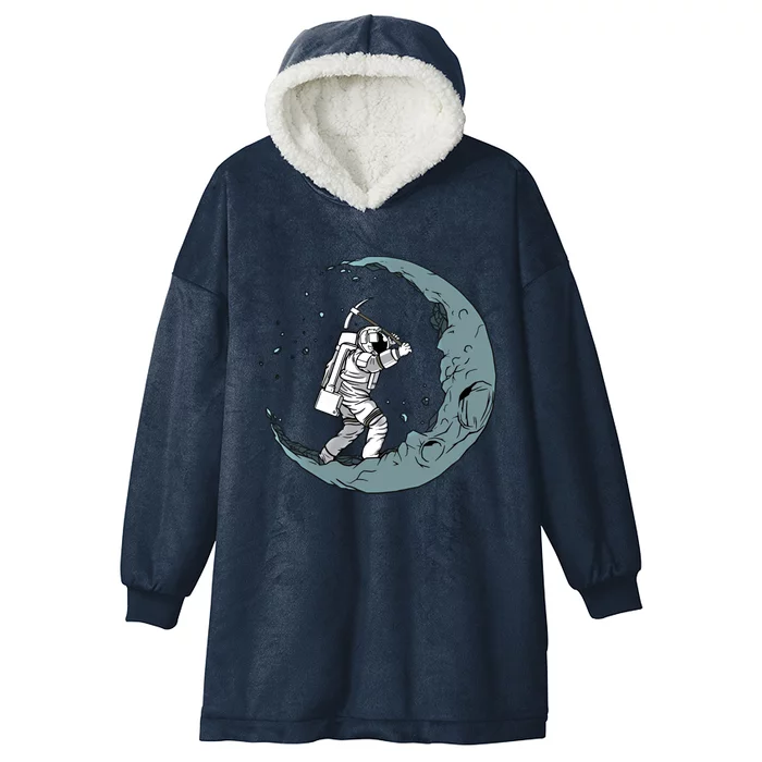 Crescent Moon Digger Astronaut Graphic Gift Hooded Wearable Blanket