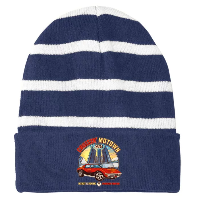 Cruisin Motown Detroit To Pontiac A Michigan Tradition Striped Beanie with Solid Band