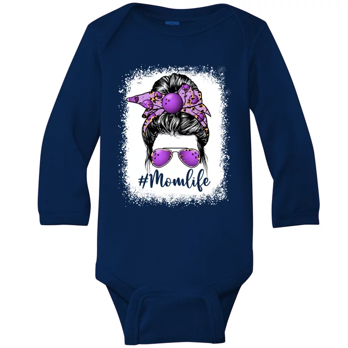 Cute Mother's Day Bowling Mom Life Messy Bun Game Day Gift Baby Long Sleeve Bodysuit