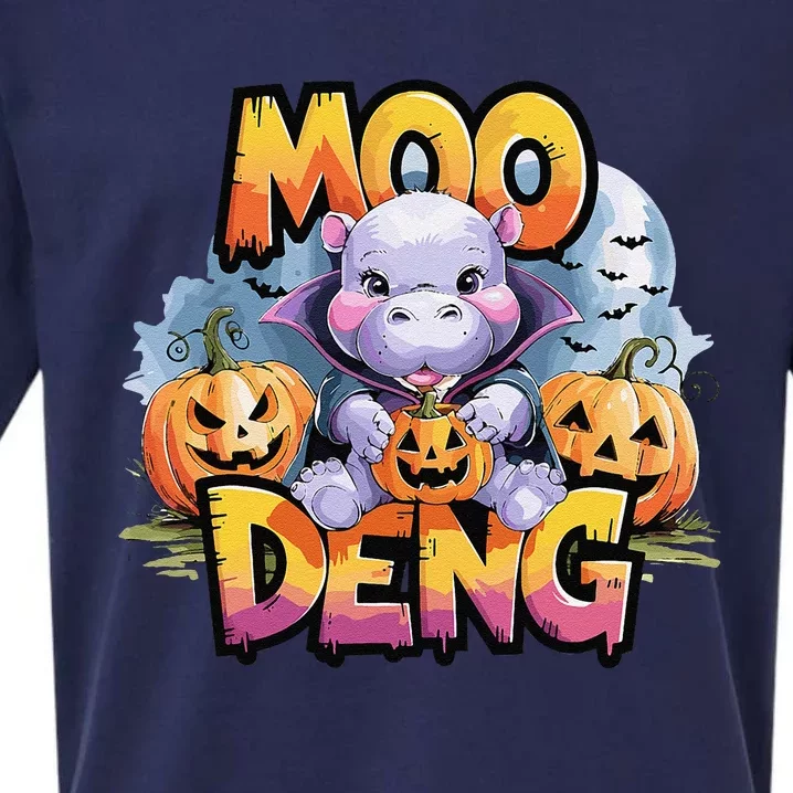 Cute Moo Deng Bouncy Pig In Thai Halloween Baby Hippopotamus Sueded Cloud Jersey T-Shirt