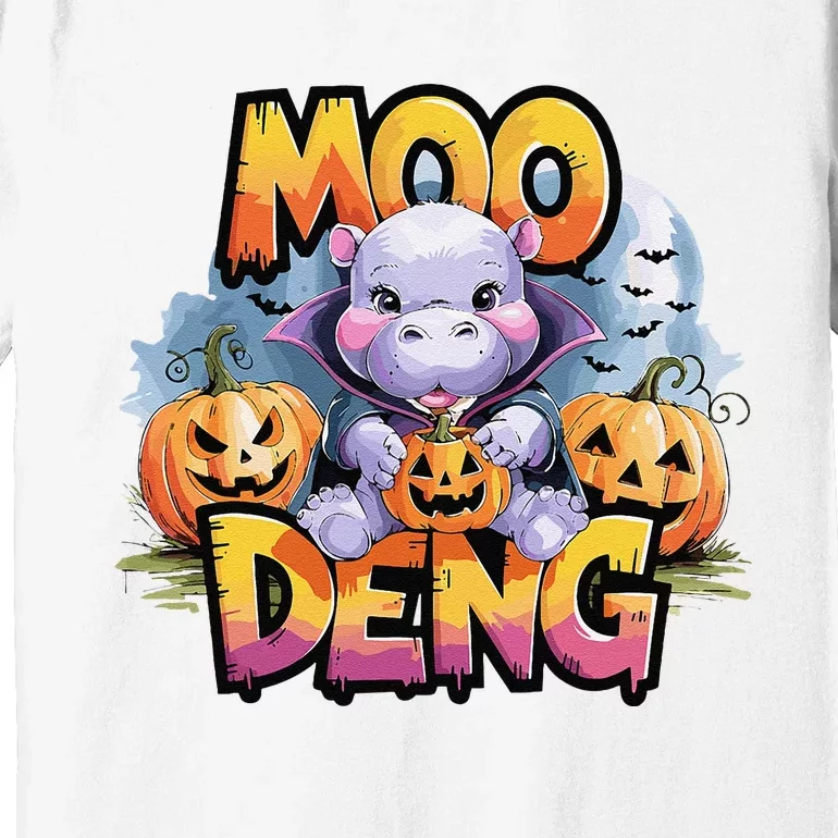 Cute Moo Deng Bouncy Pig In Thai Halloween Baby Hippopotamus Premium T-Shirt