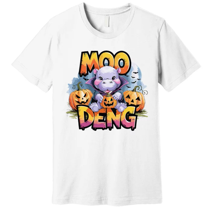 Cute Moo Deng Bouncy Pig In Thai Halloween Baby Hippopotamus Premium T-Shirt