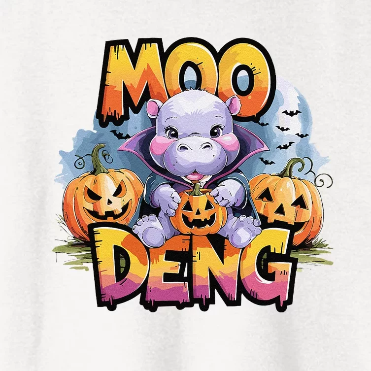 Cute Moo Deng Bouncy Pig In Thai Halloween Baby Hippopotamus Women's Crop Top Tee