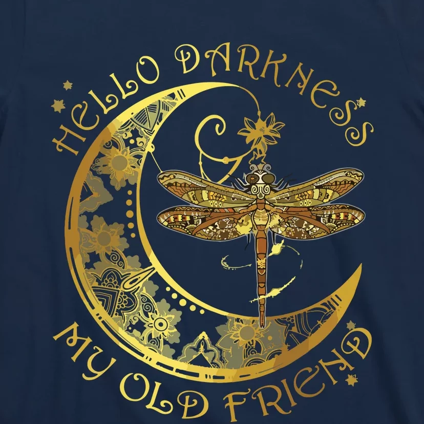 Crescent Moon Dragonfly Hello Darkness My Old Friend T-Shirt